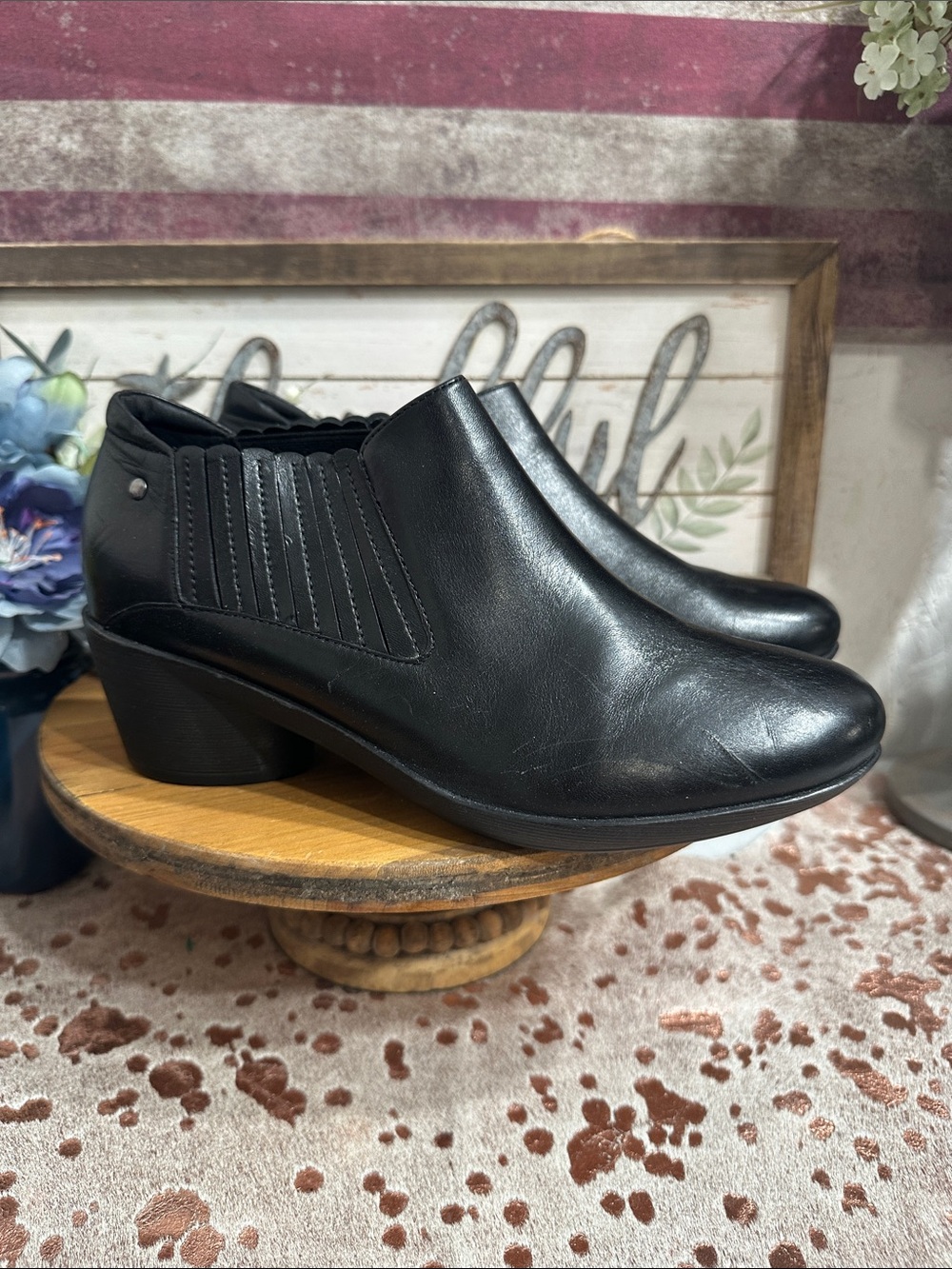 Romika Black Slip-On Low Heel Ankle Booties